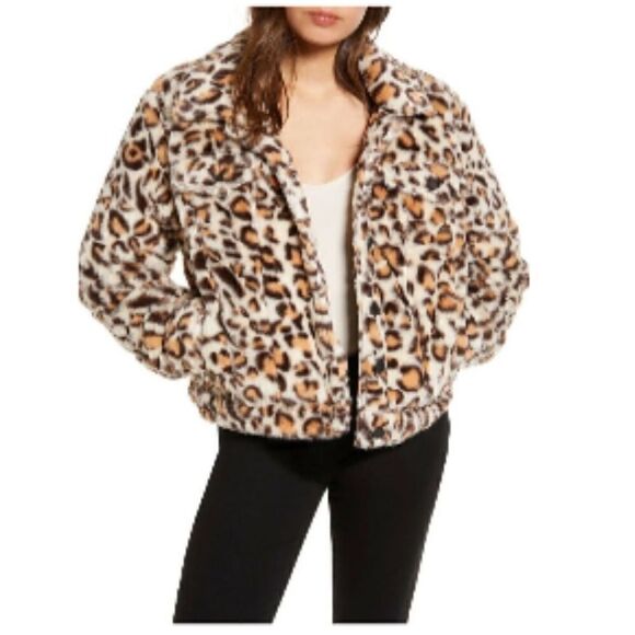 BLANKNYC Cozy Teddy Faux Fur Shearling Trucker Jacket - Leopard - Picture 1 of 16